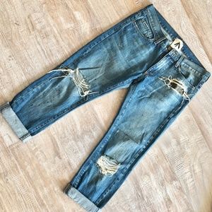 Vintage Wash Distressed Boyfriend Jeans